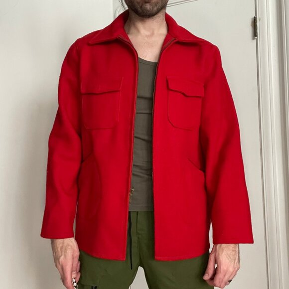 Vintage Melton Full Zip Wool Hunting Coat Jacket Size Large Red 70s 80s - Picture 1 of 12